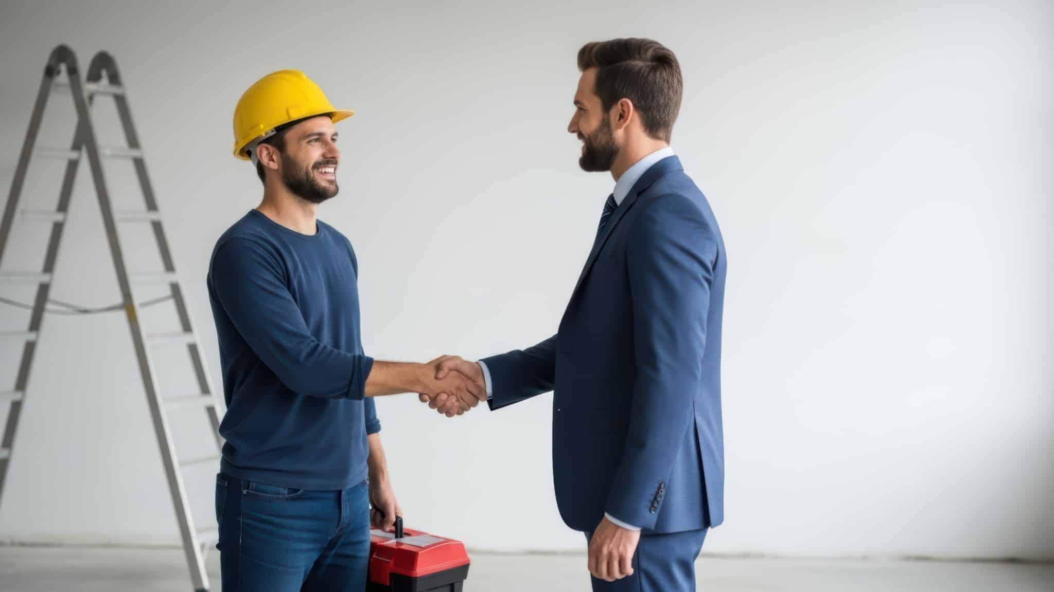 Construction professional and client shaking hands